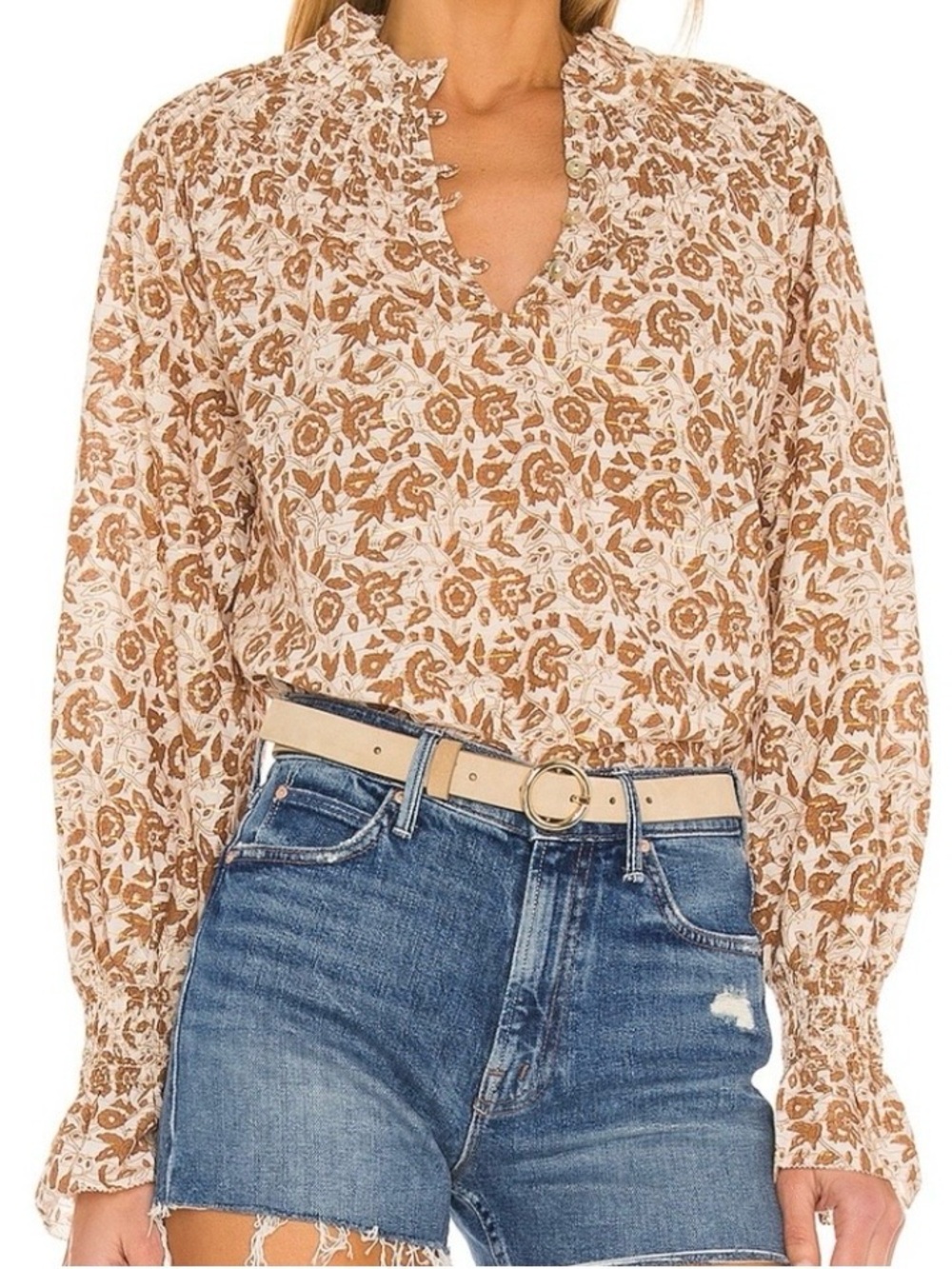 Cleobella Reza XS Floral Metallic Gold Thread Boho Blouse